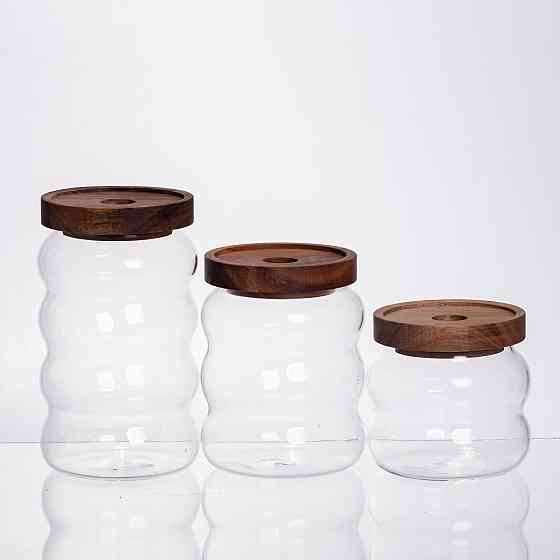 Набор банок для сыпучих продуктов с бамбуковыми крышками Киев