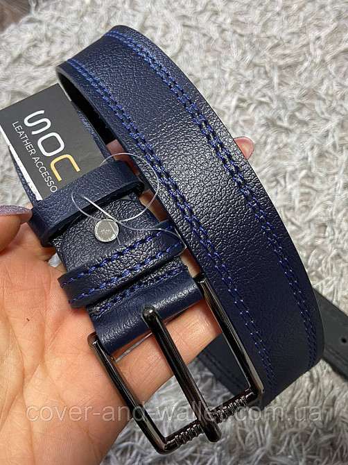 Стильный мужской кожаный ремень синего цвета 35 мм PS Leather Киев - изображение 4