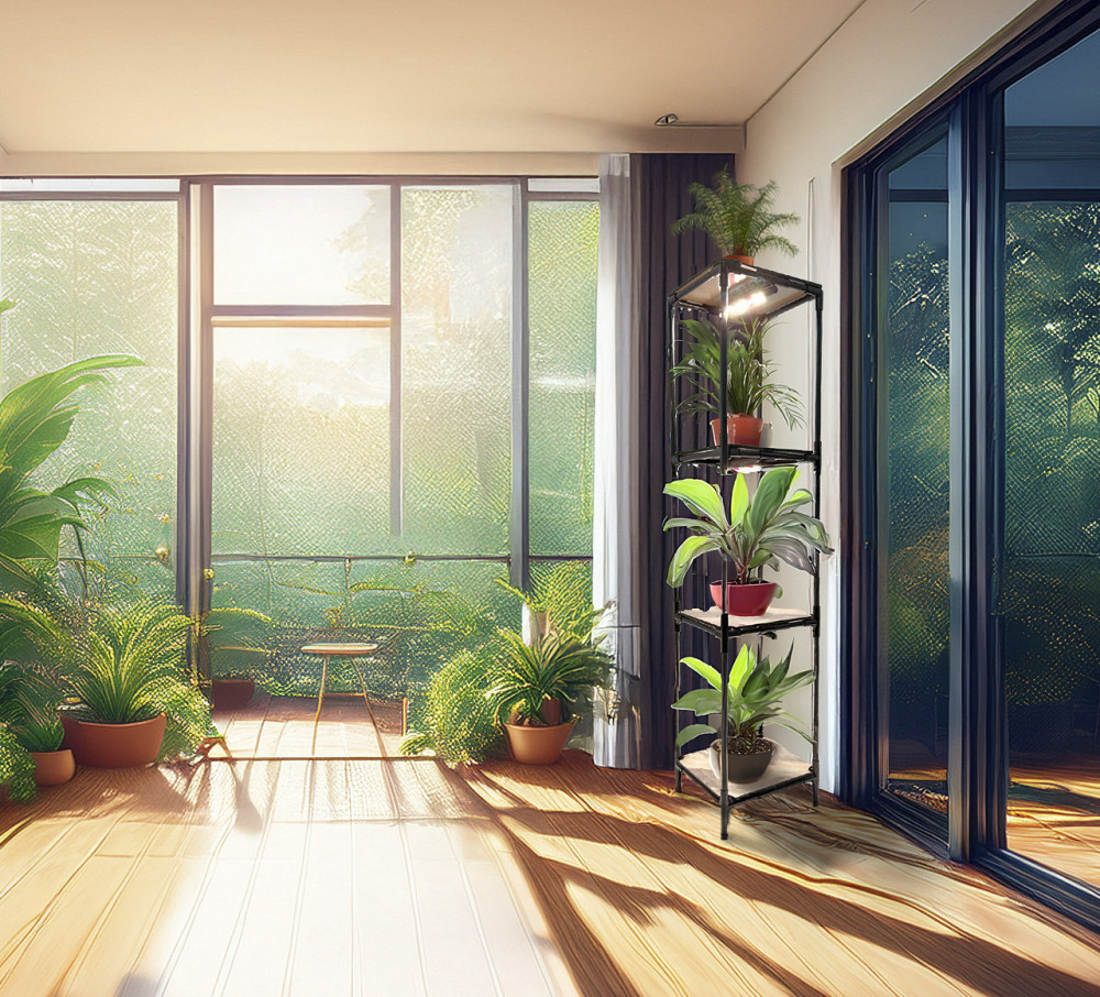 Полиця Troya Light підлогова висока 1,45 м 4х рівнева металева полиця-стелаж з підсвічуванням для ро Бориспіль - фото 4