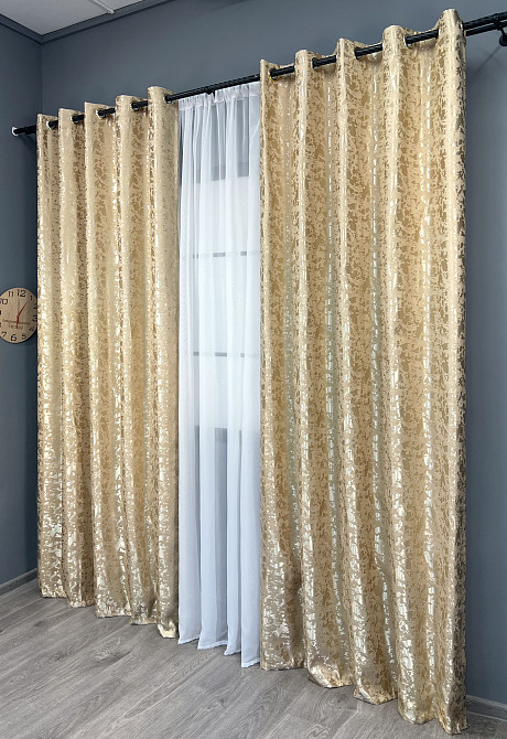 Комплект штор на люверсах VR-Textil Лен мрамор Pavliani ХО № 1270ш Бежевый 150х250 см 2 шт (37-0122) Киев - изображение 14