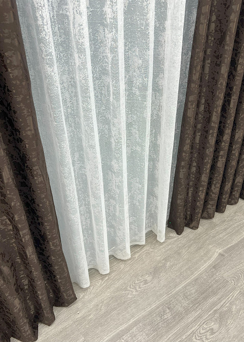 Комплект штор VR-Textil Льон Мармур 150х270 2шт і Тюль 500х270 1910ш-1400т Венге з білим 71-138/4 Київ - фото 8