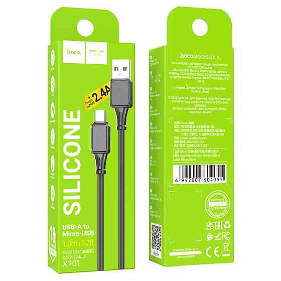 Кабель HOCO X101 Assistant silicone charging data cable Micro Black Одеса