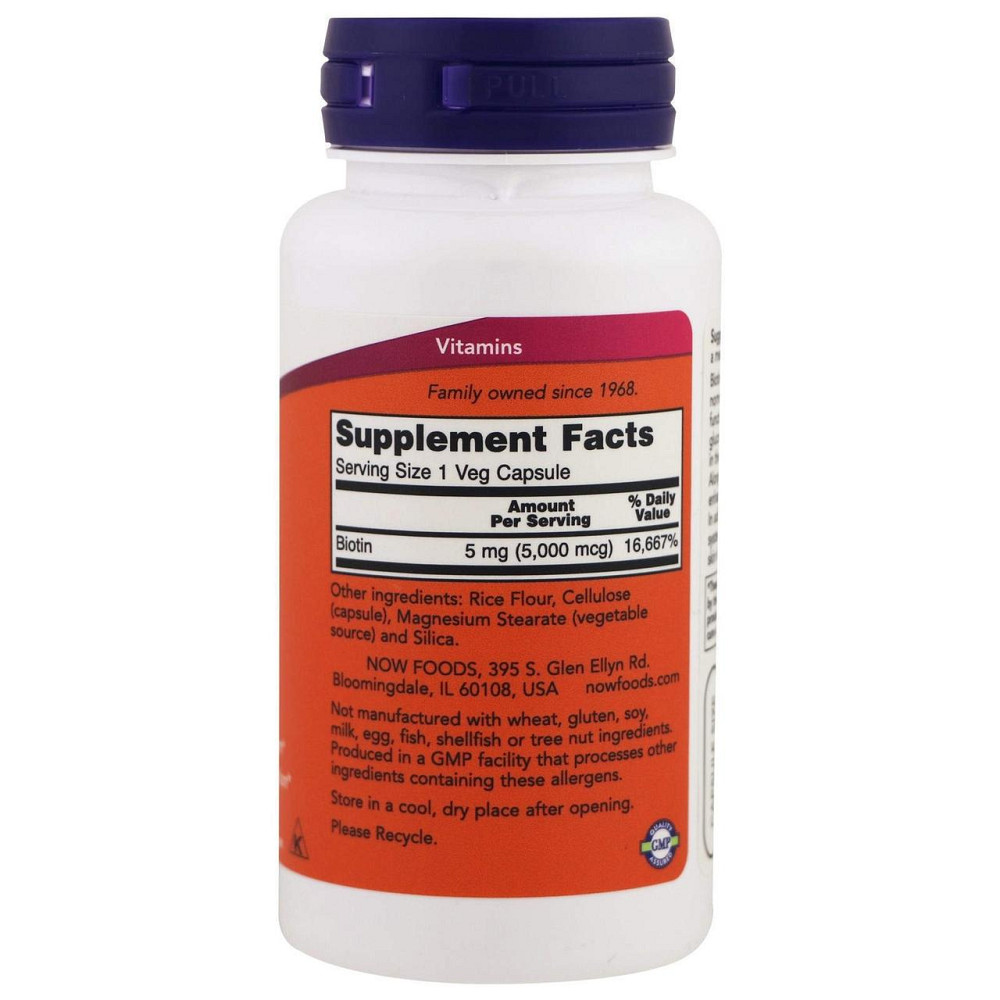 Вітаміни для волосся Біотин Now Foods Biotin 5000 мкг 60 капсул Київ - фото 2