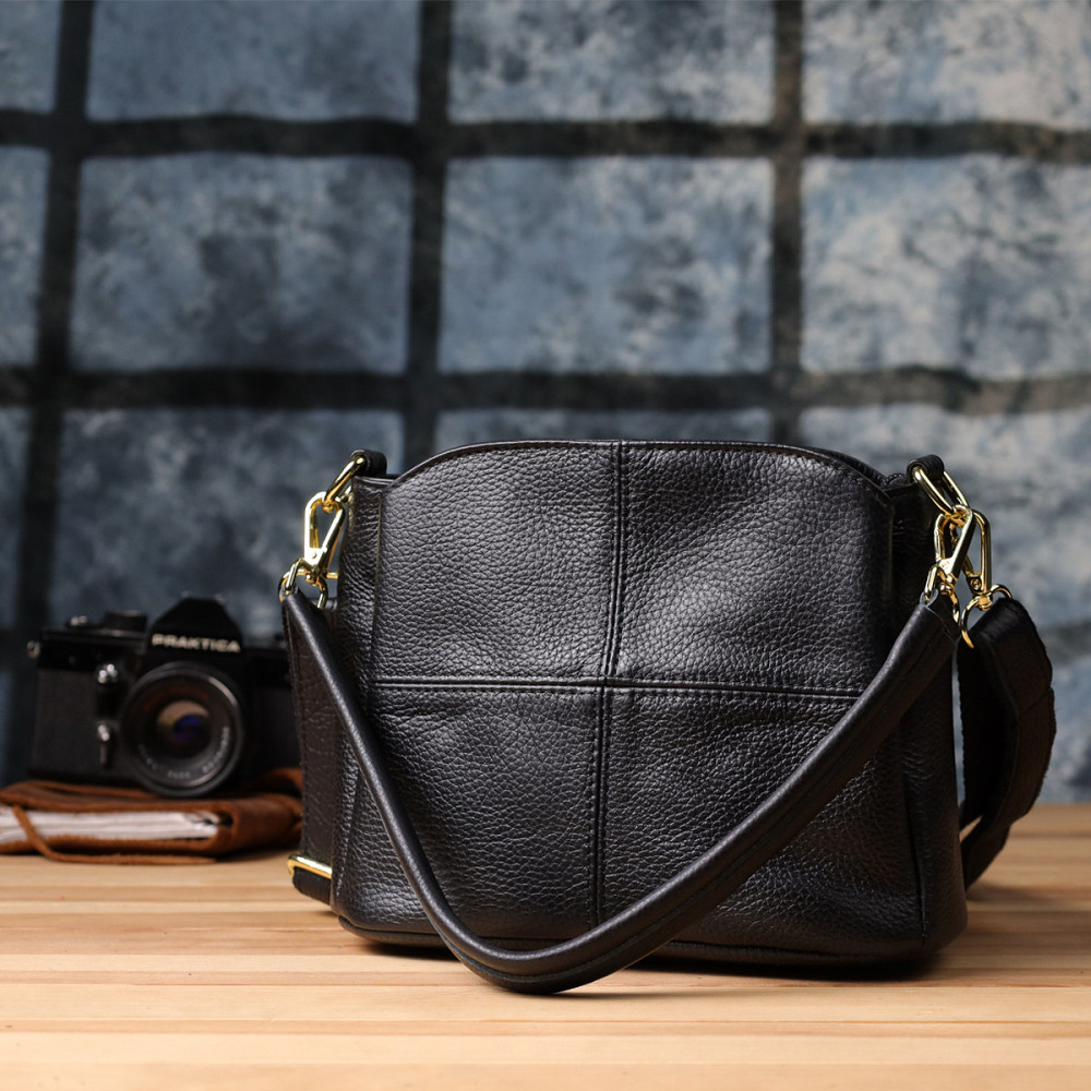 Класична шкіряна сумка для жінок з трьома відділеннями Vintage 22978 Чорний Київ - фото 9