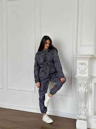 Теплый костюм женский мраморный принт на флисе Графитовый S-M Харьков