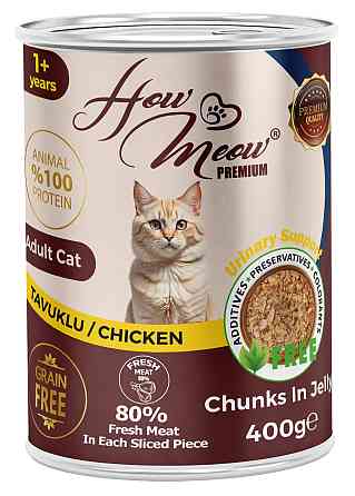 Полнорационный влажный корм для взрослых котов Хау Мяу How Meow с курицей 400г Киев