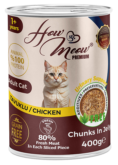 Полнорационный влажный корм для взрослых котов Хау Мяу How Meow с курицей 400г Киев - изображение 1