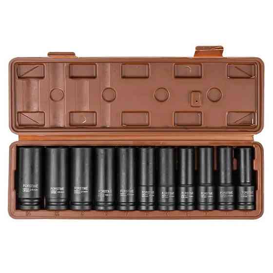 Набір ударних глибоких головок 11 предметів 1/2" (6-граней) (10-15,17,19, 21, 22,24) FORSTIME FT-4117-5MPB Одеса