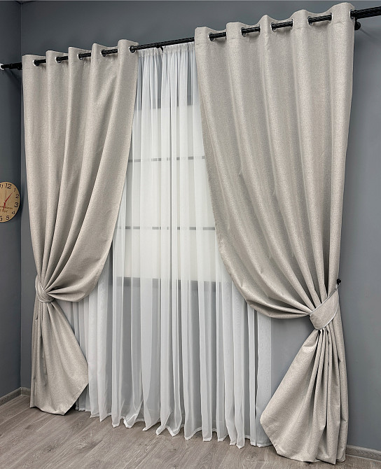 Комплект штор на люверсах VR-Textil Блэкаут двусторонний ASHEN NIGHT № 1842ш Пепельный 150х270 см 2 шт (37-0283) Киев - изображение 3