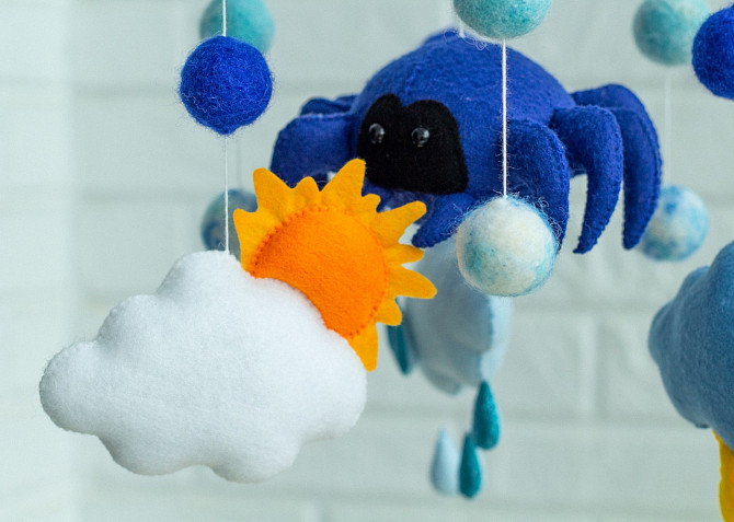 Детский мобиль на кроватку для младенцев ручной работы WooolyWool «Прогноз погоды» Киев - изображение 4