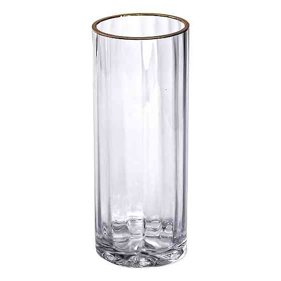 Стеклянная ваза для цветов с золотой окантовкой 25 см Киев