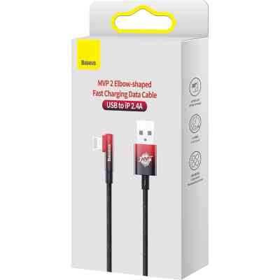 Дата кабель USB 2.0 AM to Lightning 2.0m 2.4A 90° corner black/red Baseus (CAVP000120) Вінниця