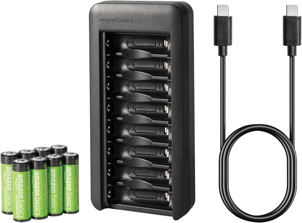 Акумулятори Amazon Basics NiMH AA 8×2000мАг чорний комплект з USB‑C зарядним для зарядки акумуляторів, набір з зарядним пристроєм Київ - фото 1