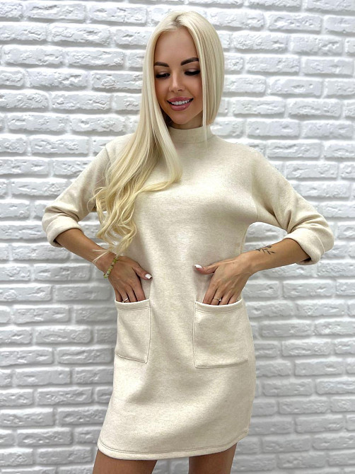 Тепла сукня з двосторонньої ангори "Debra" оптом | Норма Бежевий, 42-44 Київ - фото 4