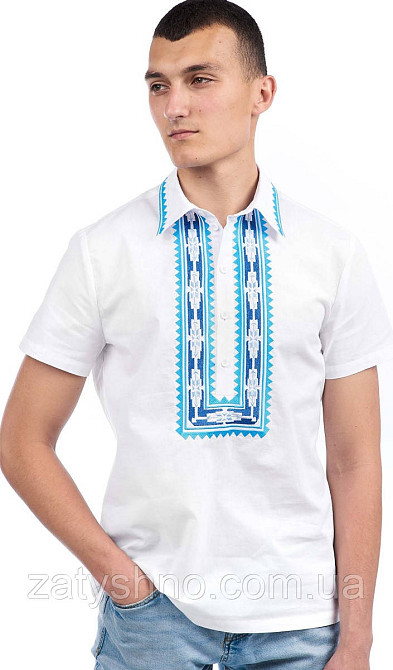 Вишиванка біла чоловіча з коротким рукавом Київ - фото 1