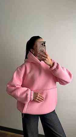 Жіноче тепле об'ємне базове худі оверсайз крою турецька тринитка на флісі Барбі Одеса