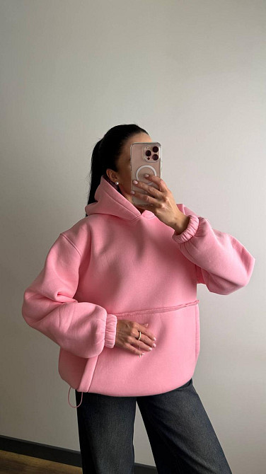 Жіноче тепле об'ємне базове худі оверсайз крою турецька тринитка на флісі Барбі Одеса - фото 3