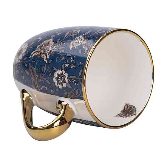 Порцелянова чашка 400 мл із золотим обідком і золотою ручкою Синя RX-N240665BL Київ