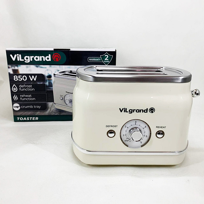Електричний побутовий тостер на 2 тости ViLgrand VT0823R 850 Вт, Електро тостер Маленький PT-59 Київ - фото 1