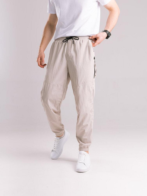 Бежеві чоловічі джогери. Джогери плащівка спорт чоловічі Pobedov Yoxo. Штани джогери з кишенями Київ - фото 7