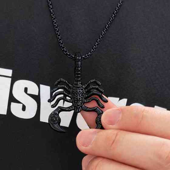 Підвіска скорпіон на ланцюжку чоловіча, кулон знак зодіаку Скорпіон, чорний метал Київ