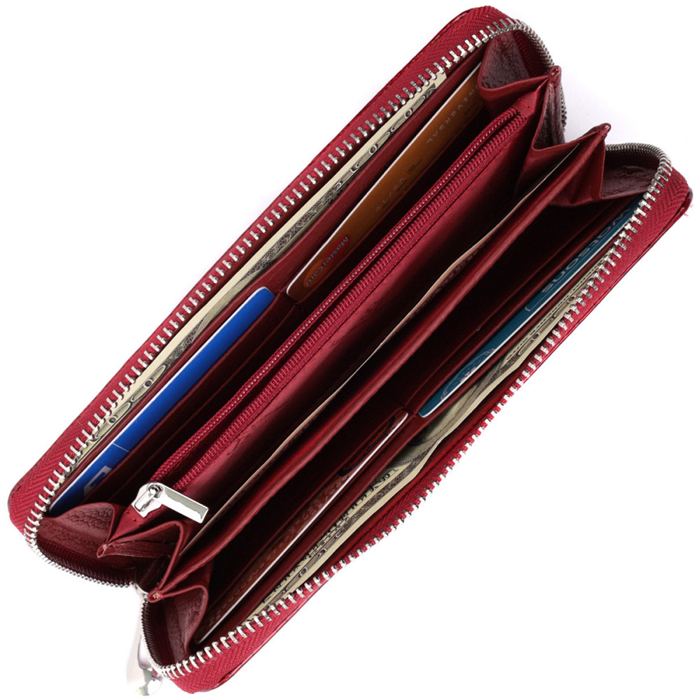 Жіночий гаманець лакований на блискавці з натуральної шкіри ST Leather 22677 Червоний Київ - фото 7