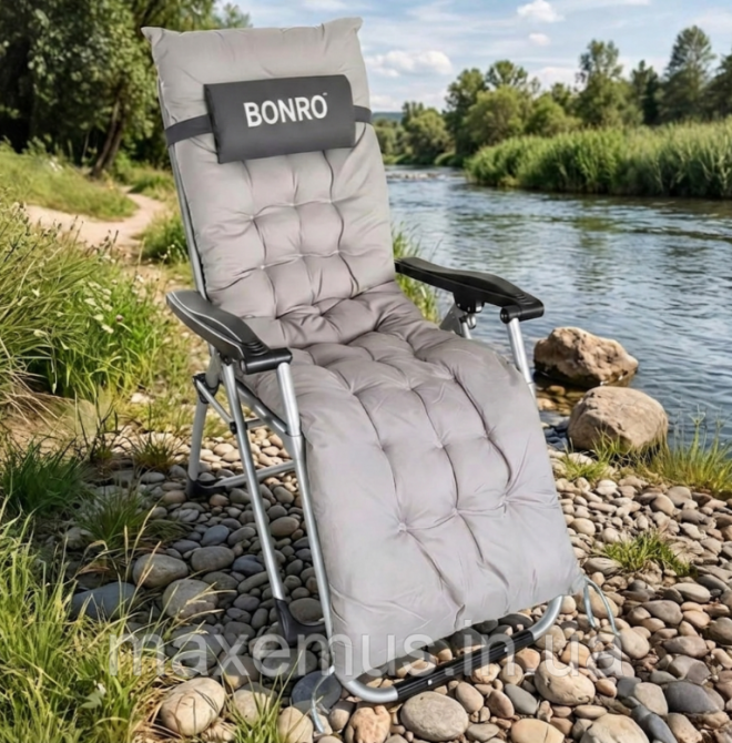 Садовый шезлонг-кресло Bonro B03 с подушкой раскладной туристический шезлонг для отдыха серый Мостиська - фото 7