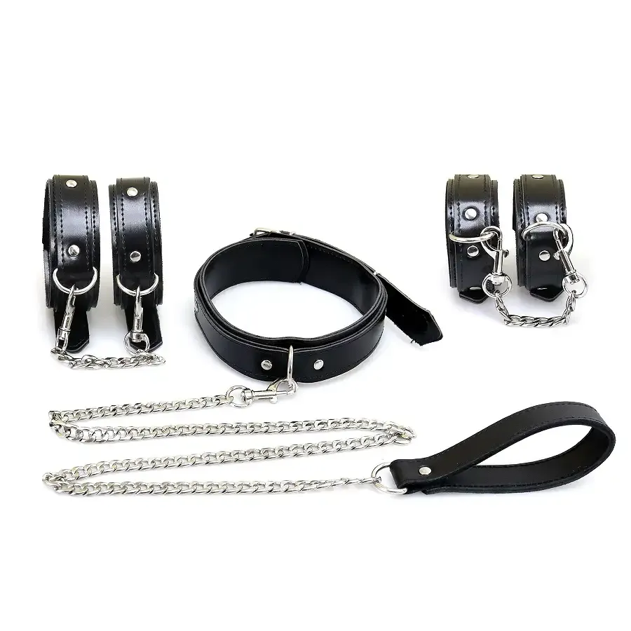 Набір BDSM Art of Sex - Emoji, наручники, поножі, нашийник з повідцем, екошкіра, чорний Львів - фото 1