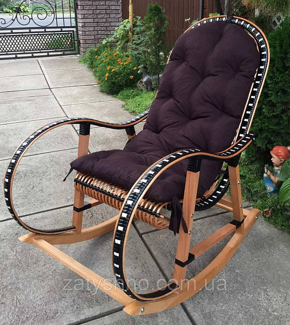 Кресло качалка с коричневой подушкой | кресло-качалка  с лозы на подарок | кресло качалка плетеная Киев - изображение 3