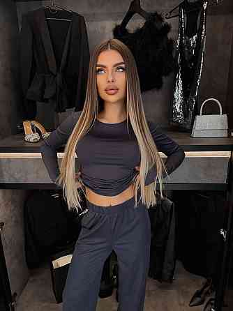 Женский базовый повседневный костюм двойка из микродайвинга Графит Одесса