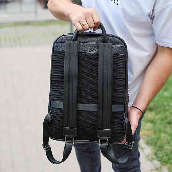 Большой мужской городской рюкзак из натуральной кожи, кожаный портфель черный для мужчин Черный Киев