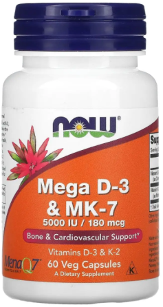 Витамин D3 с витамином К2 Now Foods МК-7 Mega D-3 & MK-7 180 мкг 60 вег капс Киев