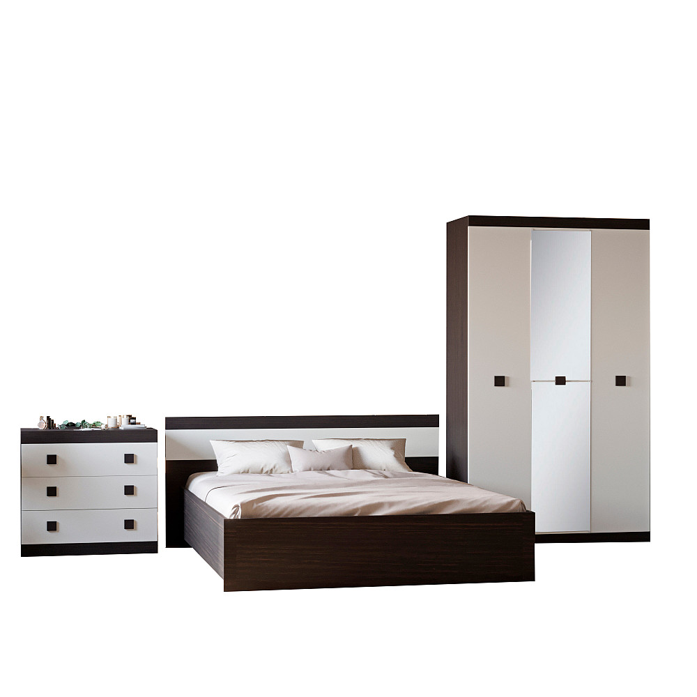 Спальня Соната Эверест Комплект 13 (модульная - 3 элемента) венге темный + белый (DTM-2617) Львов - изображение 2