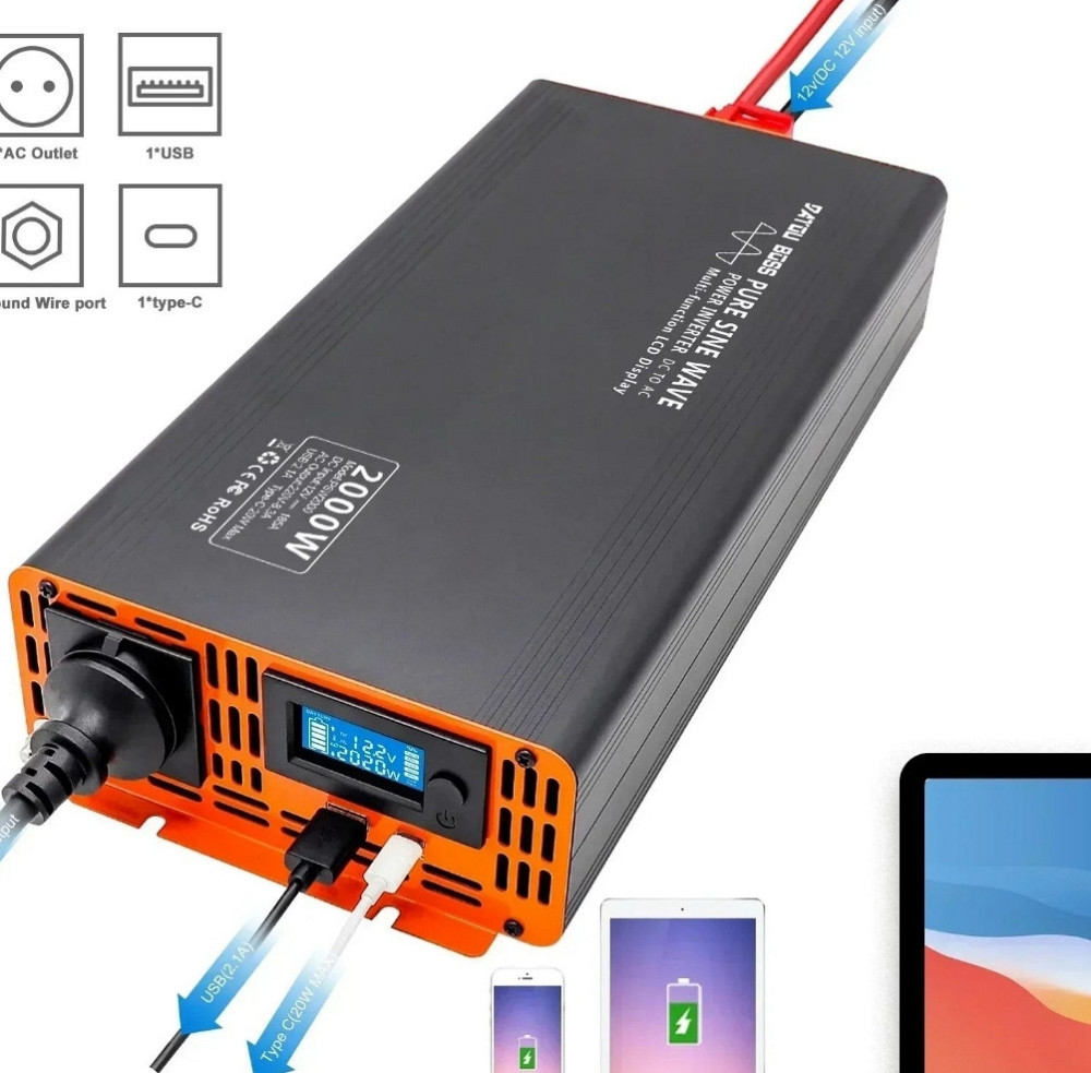 Інвертор напруги Datouboss 12В на 220В потужністю 2000Вт. Харків - фото 6