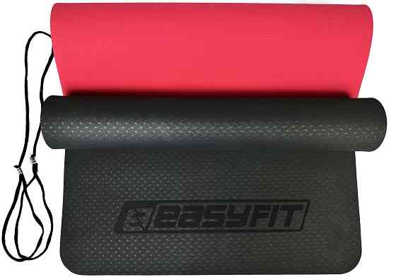 EasyFit Килимок для йоги та фітнесу EasyFit TPE+TC 6мм двошаровий чорний-червоний Коломыя