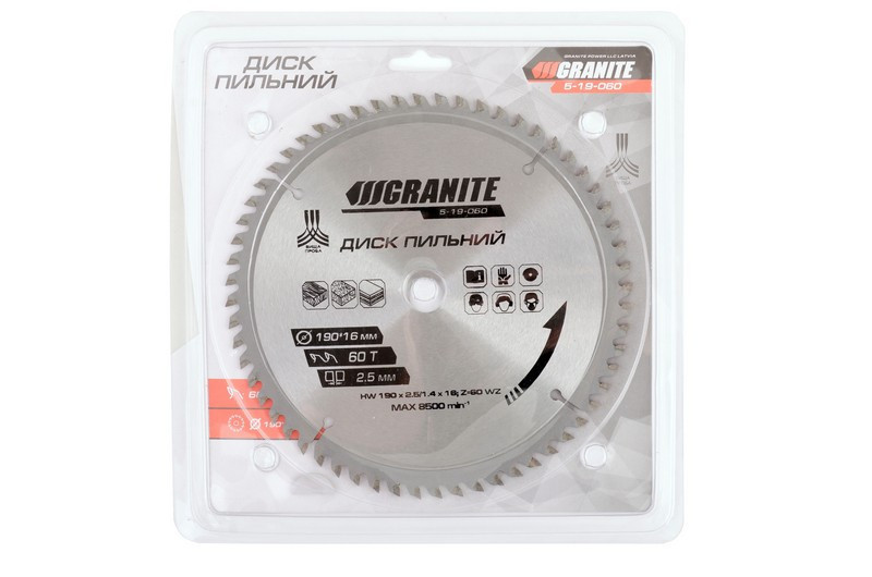 Диск пильний GRANITE для дерева з твердосплавними напайками 190х16х60Т 8000 об/хв 5-19-060 Рівне - фото 2