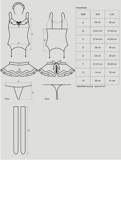 Эротический костюм горничной с юбкой Obsessive Housemaid 5 pcs costume L/XL, черно-белый, топ с подв Sex Aura Киев - изображение 7
