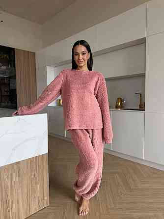 Жіноча затишна піжама двійка: кофта і штани махра тедді Одеса