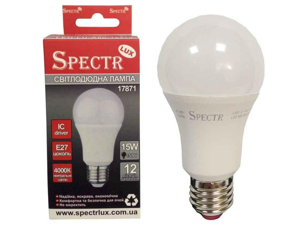 Лампа светодиодная 15W E27 4000K A60 1350Lm C-A60-15274 (17871) ТМ SPECTR LUX Киев - изображение 1
