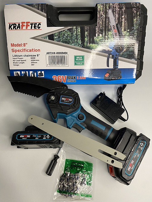 Акумуляторна міні-ланцюгова пила KRAFFTEC 8'' 800W з 2х36V акумуляторами – компактна, потужна, портативна Одеса - фото 1