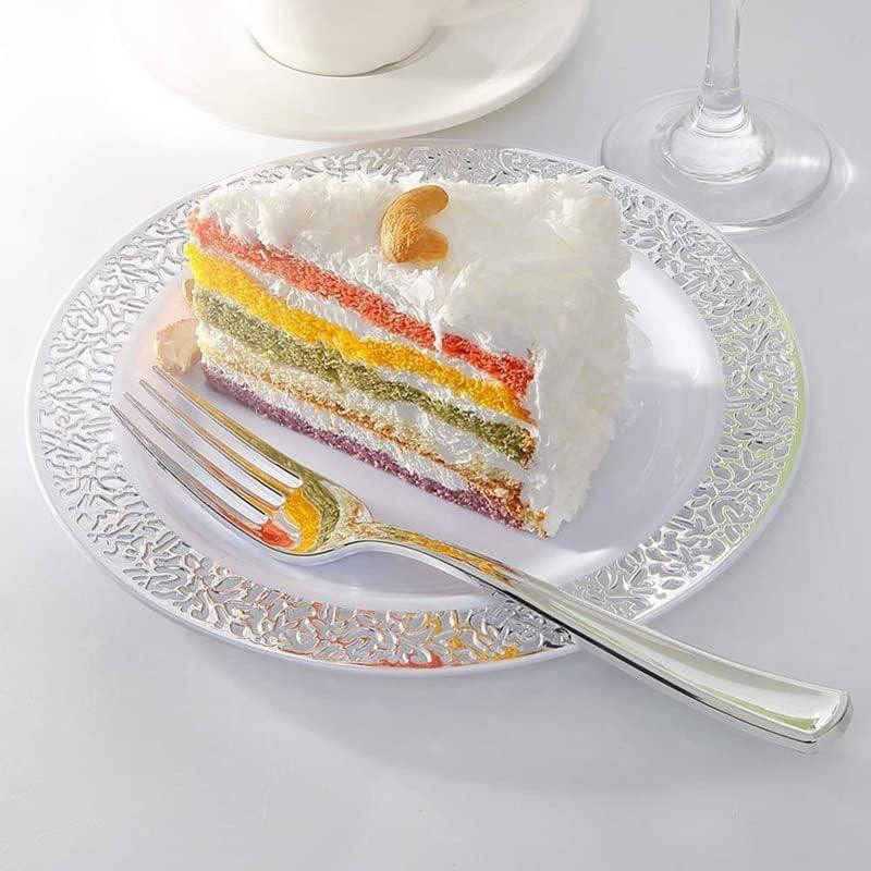 Набір тарілок пластикових круглі 12 шт, десертні 19 см і обідні 26 см, білі зі сріблястим візерунком Кам'янець-Подільський - фото 8