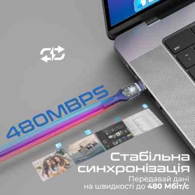 Дата кабель USB-C to USB-C lucidline-cc200.navy Promate (lucidline-cc200.navy) Вінниця