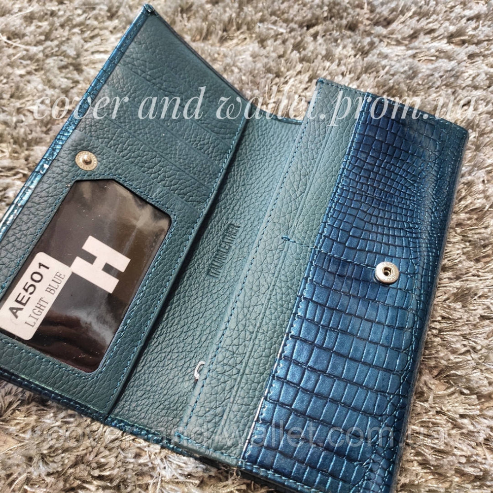 Бірюзовий жіночий гаманець з натуральної лакової шкіри Hassion AE 501 Київ - фото 4
