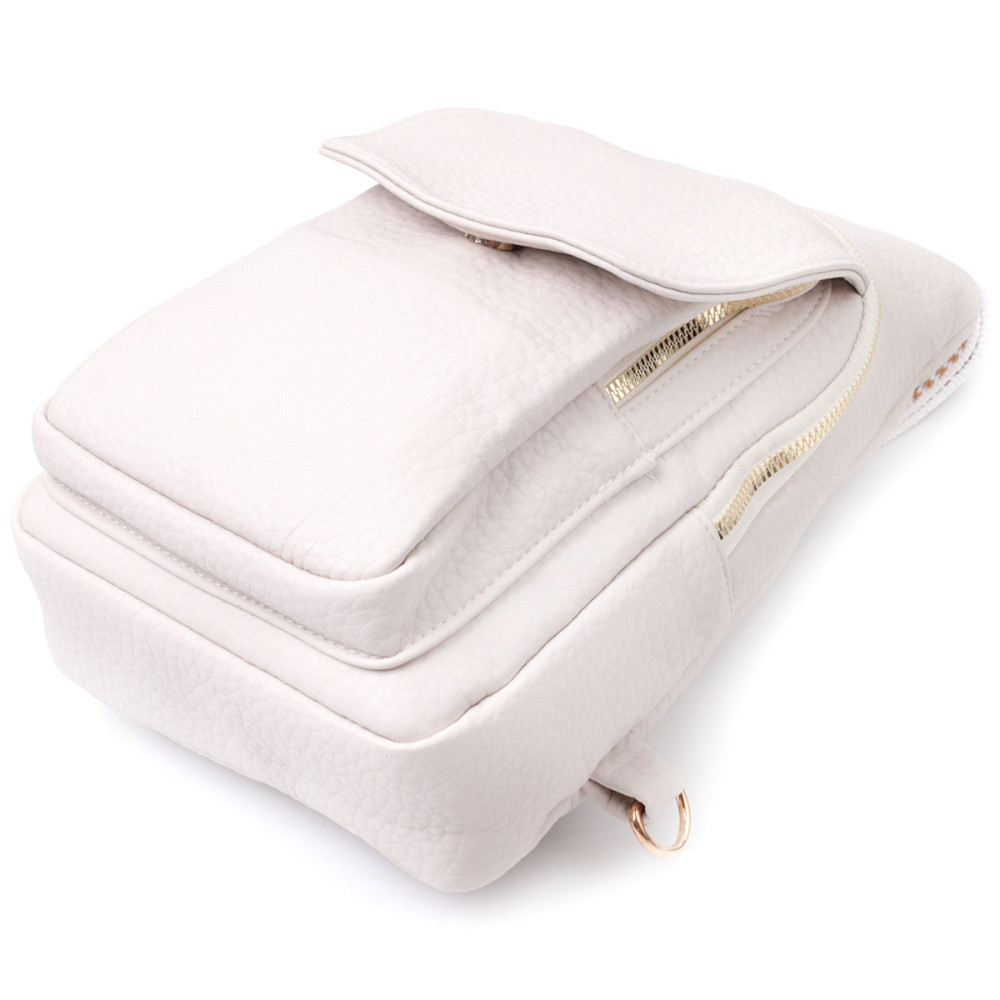 Популярна жіноча сумка з однією лямкою через плече з великозернистої екошкіри Vintage 22761 Молочний Київ - фото 6