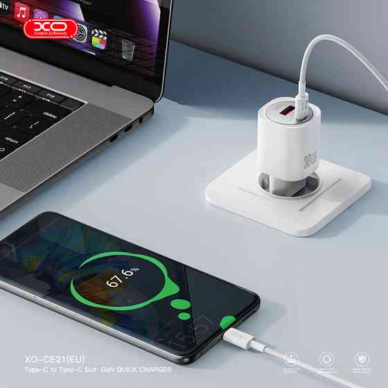 Мережевий зарядний пристрій XO CE21 PD30W/PPS33W 1USB-A+1USB-C + Type-C кабель білий Львів
