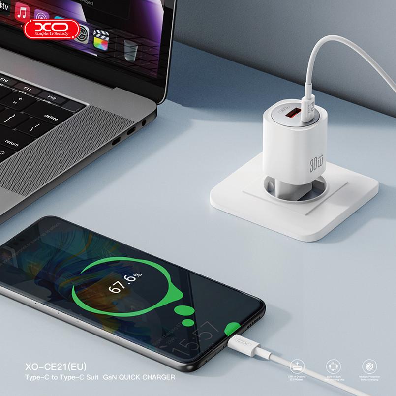 Сетевое зарядное устройство XO CE21 PD30W/PPS33W 1USB-A+1USB-C + Type-C кабель белый Львов - изображение 4