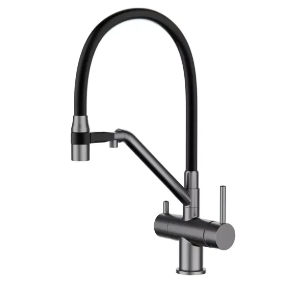 Змішувач для кухні з підключенням до фільтру GAPPO G4398-89 та гнучким виливом, графіт Київ