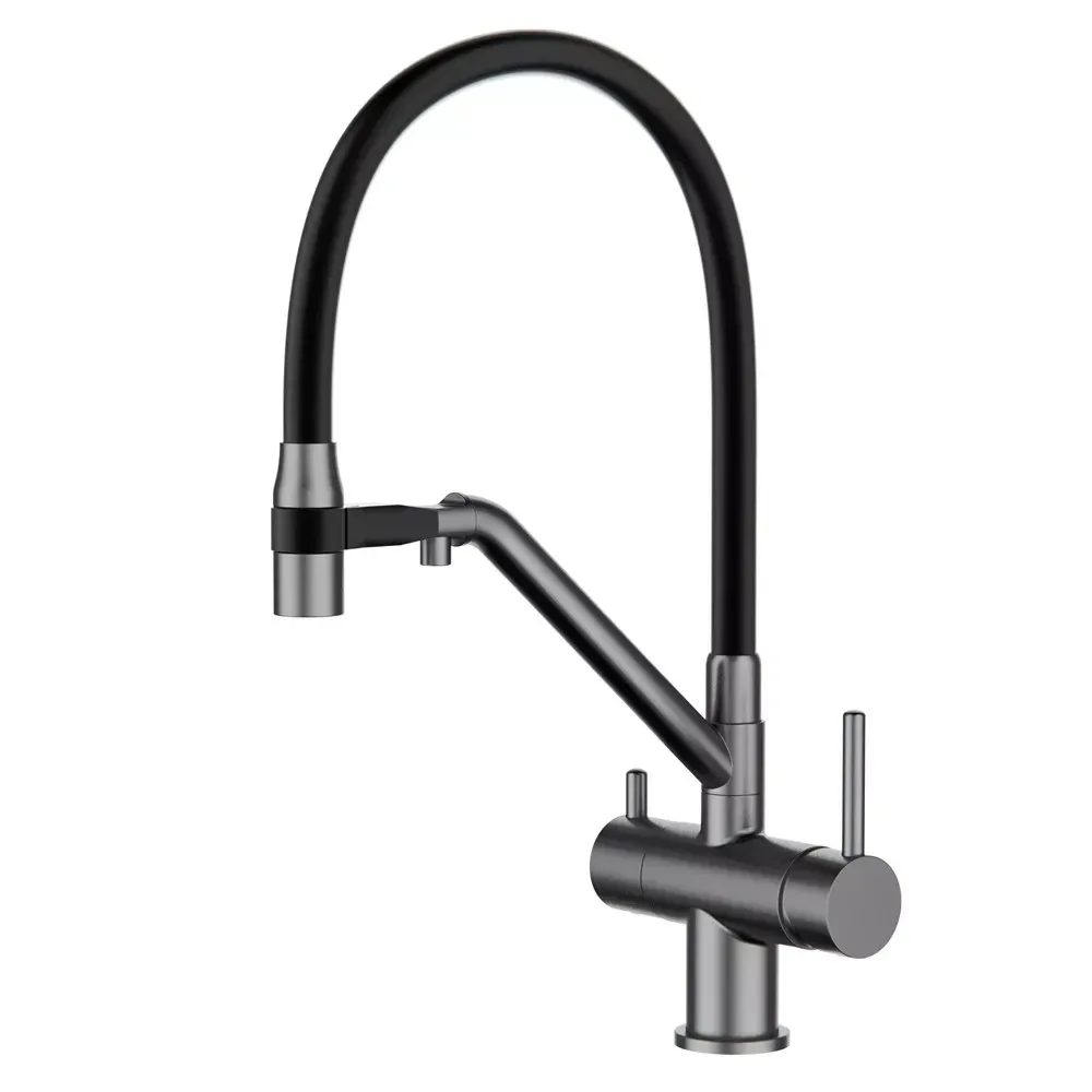 Змішувач для кухні з підключенням до фільтру GAPPO G4398-89 та гнучким виливом, графіт Київ - фото 1