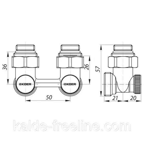 Вузол нижнього підключення радіатора кутовий 3/4" KOER KR.1132 (бінокль) Харків