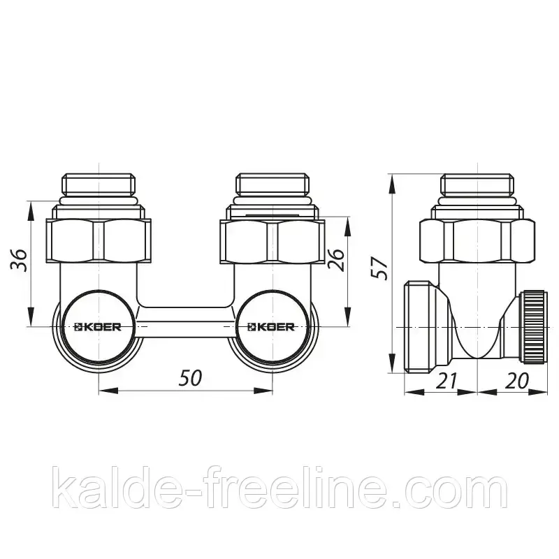 Вузол нижнього підключення радіатора кутовий 3/4" KOER KR.1132 (бінокль) Харків - фото 3